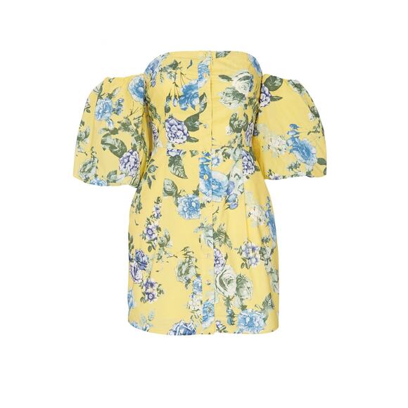 J.O.A. Yellow Floral Balloon Sleeve Off The Shoulder Mini Dress XS - Picture 5 of 14